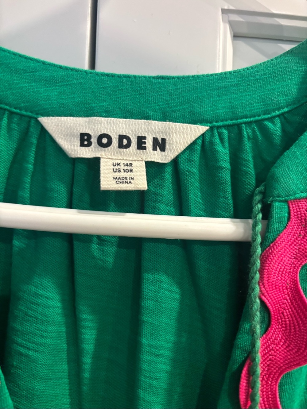 Boden Emerald Green Tunic Dress with Pink Trim - Picture 4 of 7